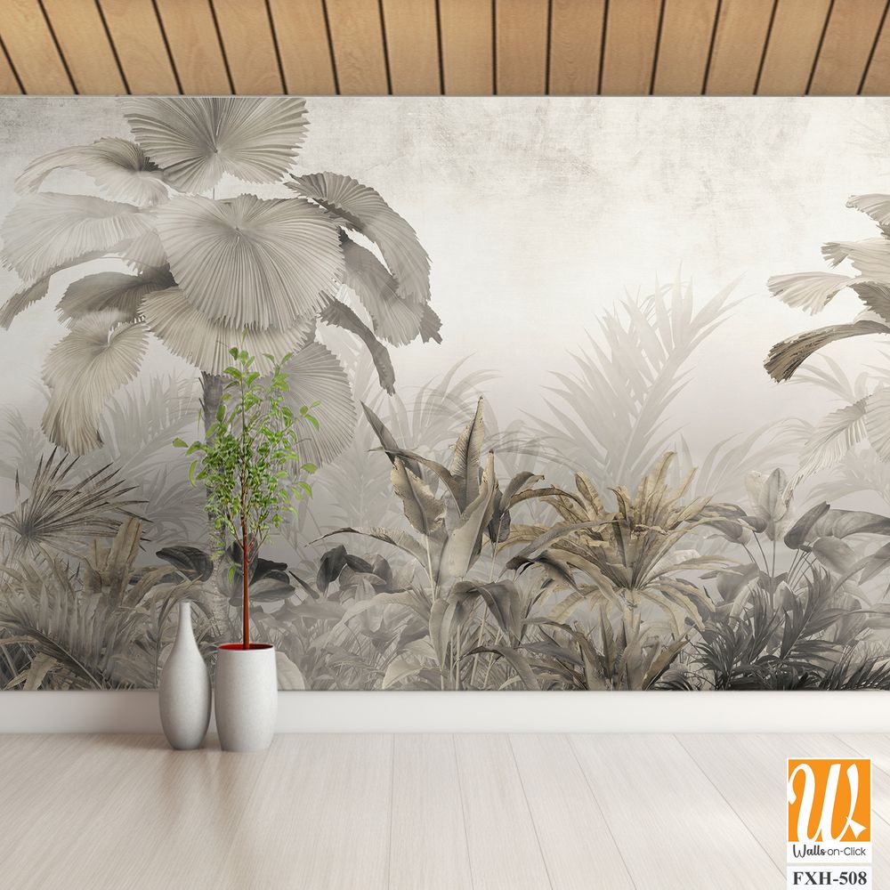 Tropical leaves and Trees Wallpaper design - 3D illustration [WP-FXH-508]