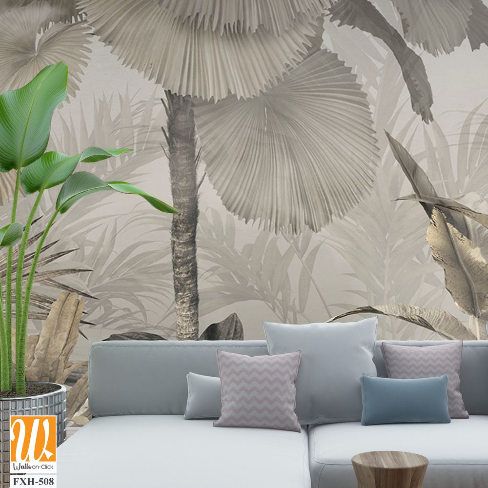 Tropical leaves and Trees Wallpaper design - 3D illustration [WP-FXH-508]