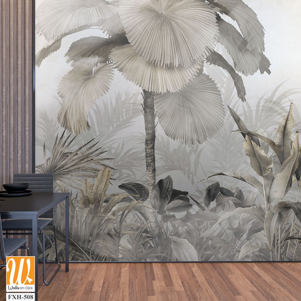 Tropical leaves and Trees Wallpaper design - 3D illustration [WP-FXH-508]