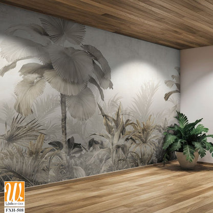 Tropical leaves and Trees Wallpaper design - 3D illustration [WP-FXH-508]