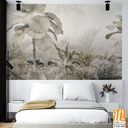 Tropical leaves and Trees Wallpaper design - 3D illustration [WP-FXH-508]