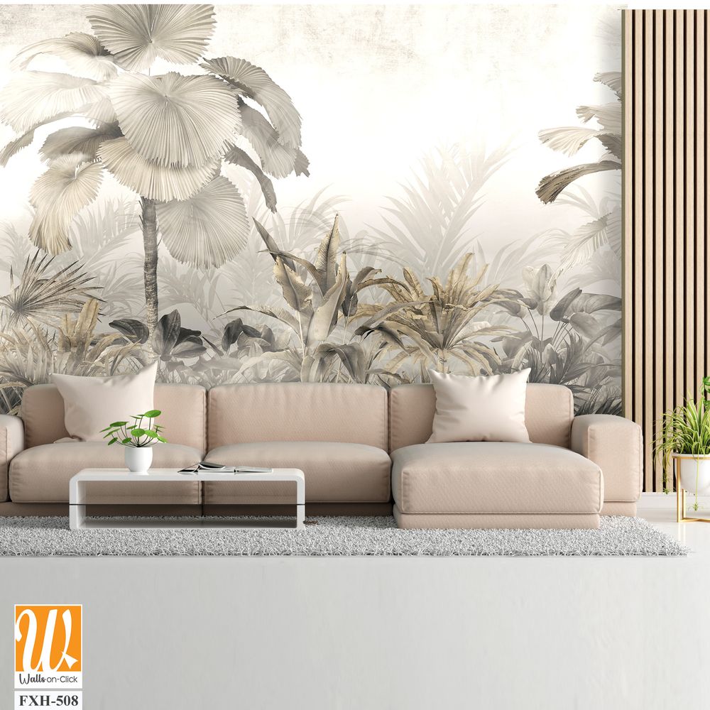 Tropical leaves and Trees Wallpaper design - 3D illustration [WP-FXH-508]