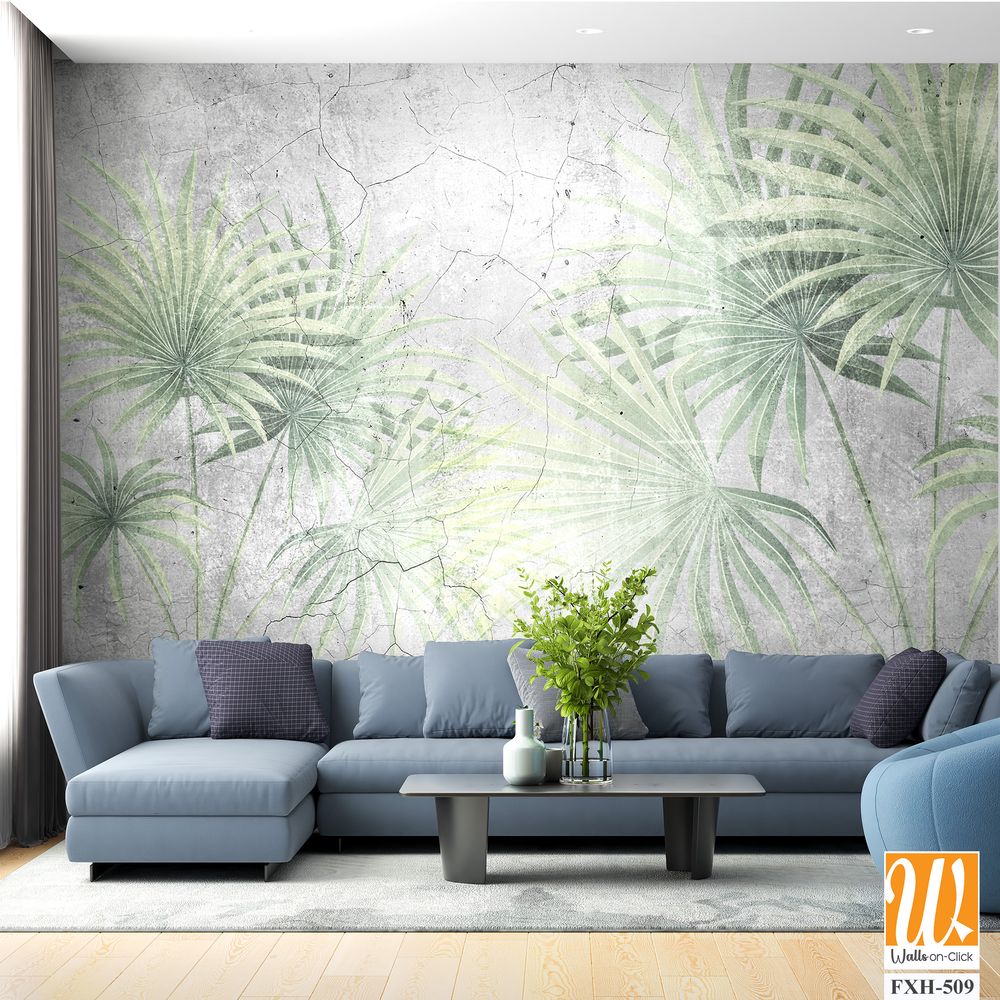 Tropical leaves and Trees Wallpaper design - 3D illustration [WP-FXH-509]