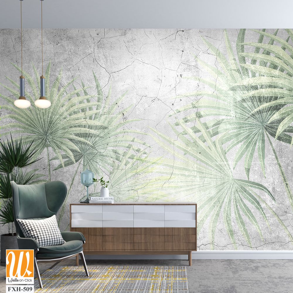 Tropical leaves and Trees Wallpaper design - 3D illustration [WP-FXH-509]