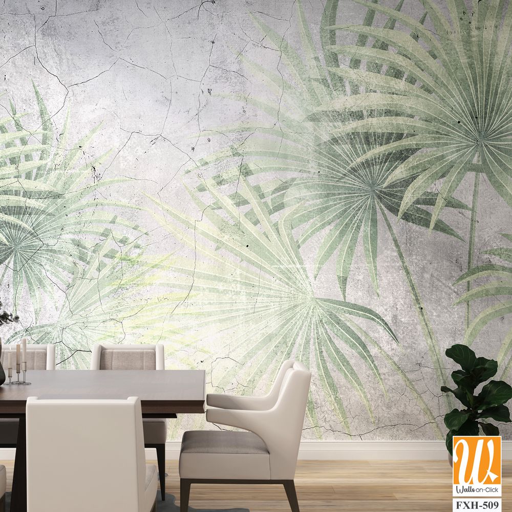 Tropical leaves and Trees Wallpaper design - 3D illustration [WP-FXH-509]