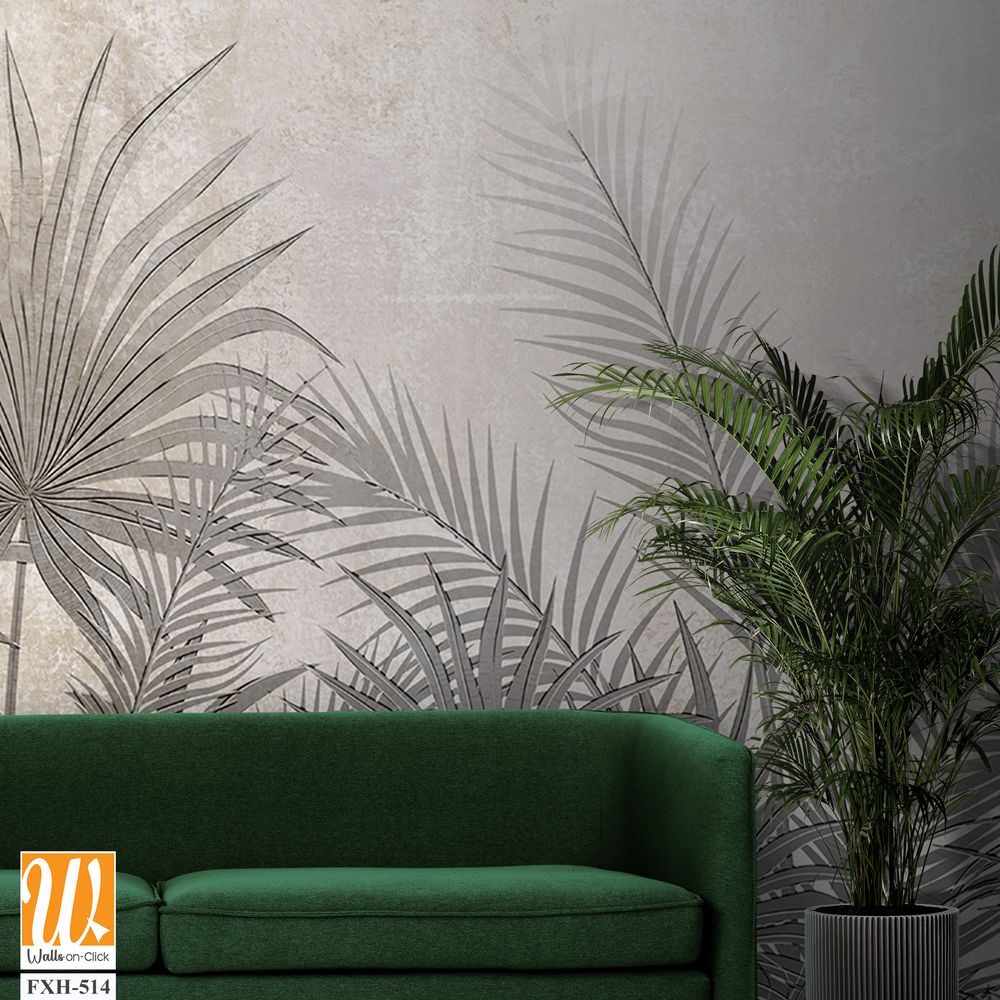 Tropical leaves and Trees Wallpaper design - 3D illustration [WP-FXH-514]