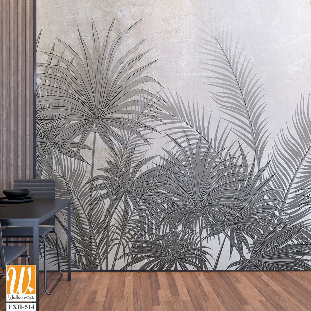 Tropical leaves and Trees Wallpaper design - 3D illustration [WP-FXH-514]