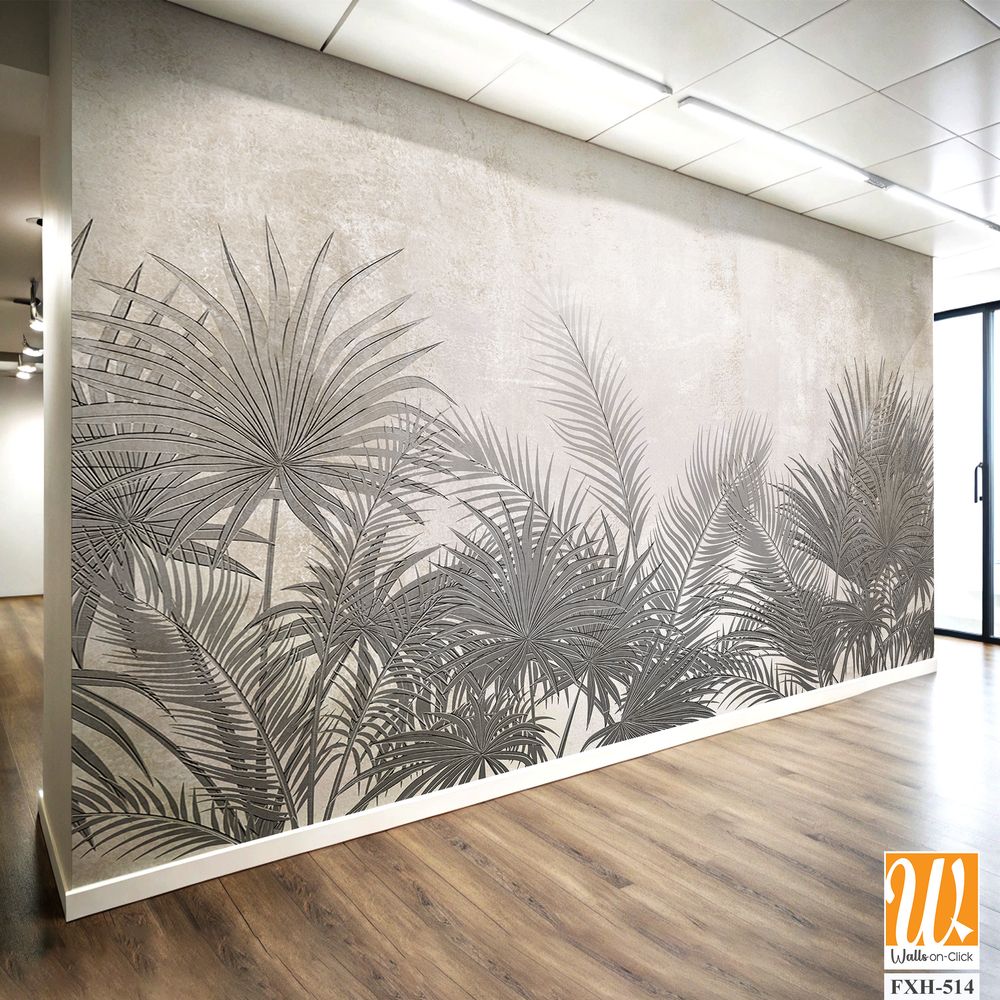 Tropical leaves and Trees Wallpaper design - 3D illustration [WP-FXH-514]