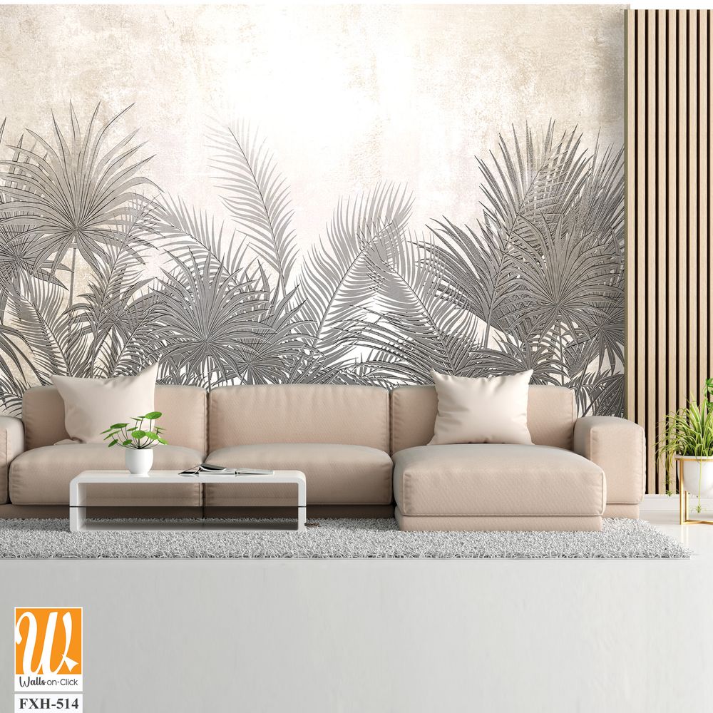 Tropical leaves and Trees Wallpaper design - 3D illustration [WP-FXH-514]