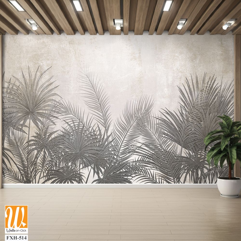 Tropical leaves and Trees Wallpaper design - 3D illustration [WP-FXH-514]