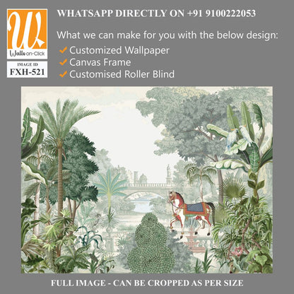 Traditional British, Mughal garden, forest, horse, parrot vector pattern [WP-FXH-521]