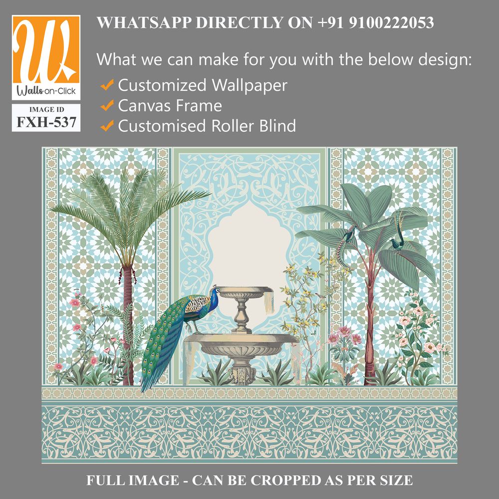 Traditional Moroccan decorative wall with plants and peacock [WP-FXH-537]