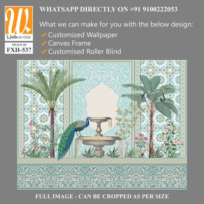 Traditional Moroccan decorative wall with plants and peacock [WP-FXH-537]