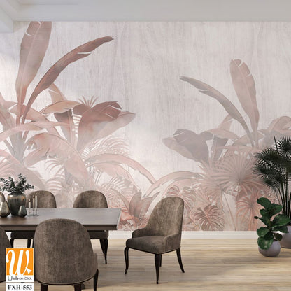 Tropical Trees and leaves wallpaper design for digital printing - 3D illustration [WP-FXH-553]