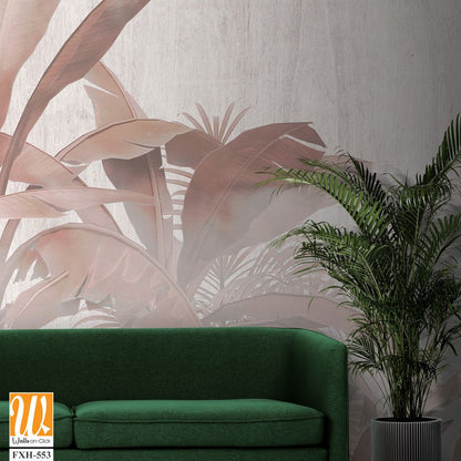 Tropical Trees and leaves wallpaper design for digital printing - 3D illustration [WP-FXH-553]