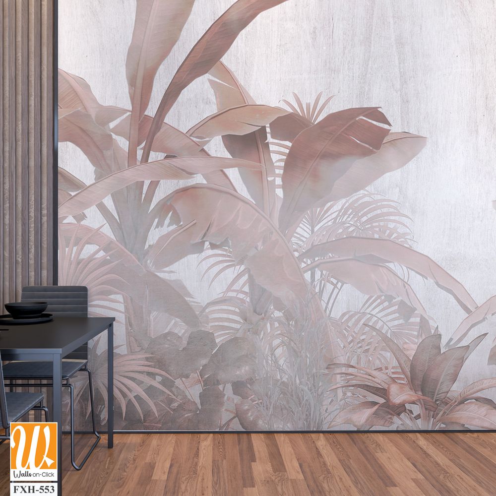 Tropical Trees and leaves wallpaper design for digital printing - 3D illustration [WP-FXH-553]