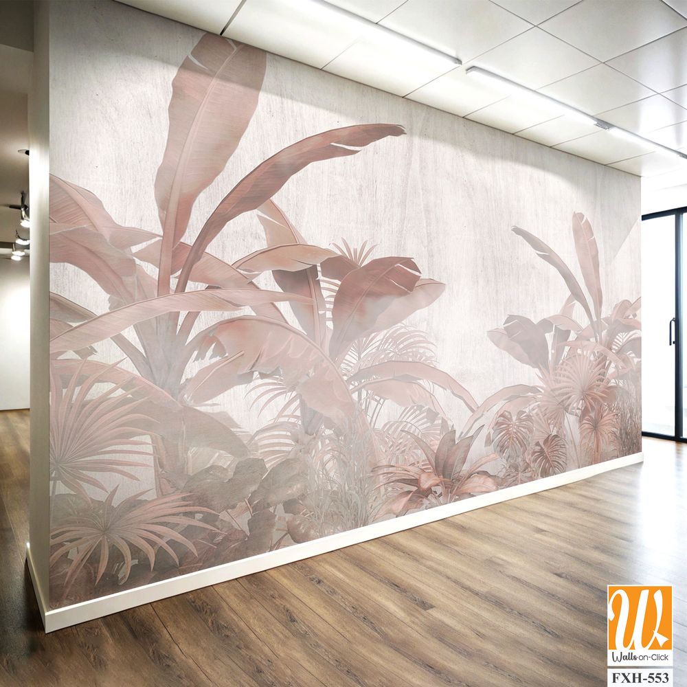 Tropical Trees and leaves wallpaper design for digital printing - 3D illustration [WP-FXH-553]