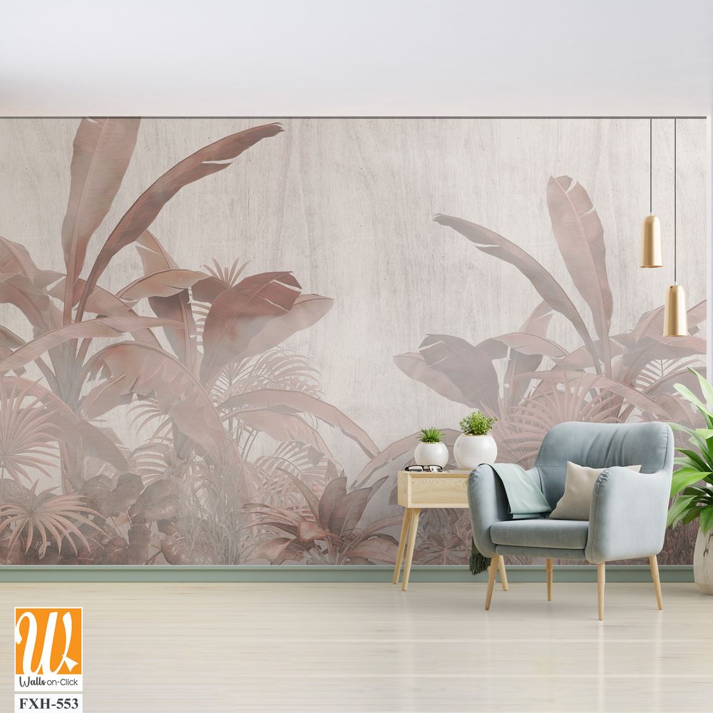 Tropical Trees and leaves wallpaper design for digital printing - 3D illustration [WP-FXH-553]