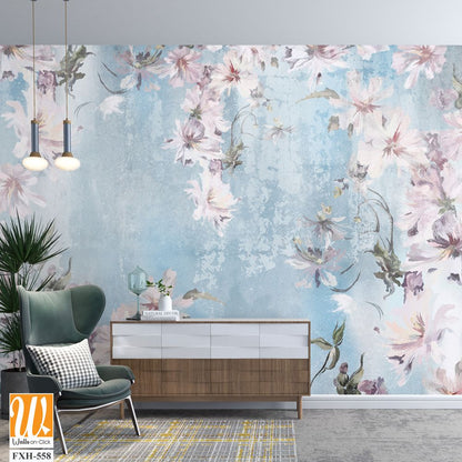 Flowers on a textural background, art drawing, photo wallpaper in light colors [WP-FXH-558]