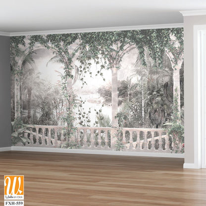 Tropical leaves and vines digital print wallpaper design - 3D illustration [WP-FXH-559]