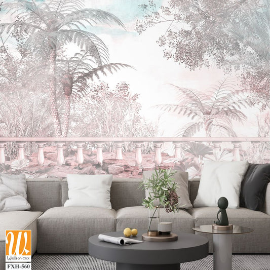 Tropical leaves and vines digital print wallpaper design - 3D illustration [WP-FXH-560]