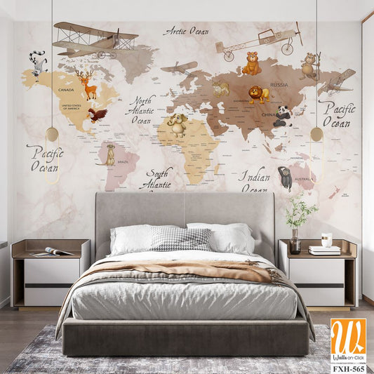 Kids room wallpaper , Wallpaper design for world map digital printing [WP-FXH-565]