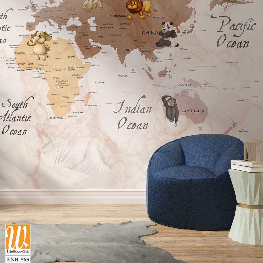 Kids room wallpaper , Wallpaper design for world map digital printing [WP-FXH-565]