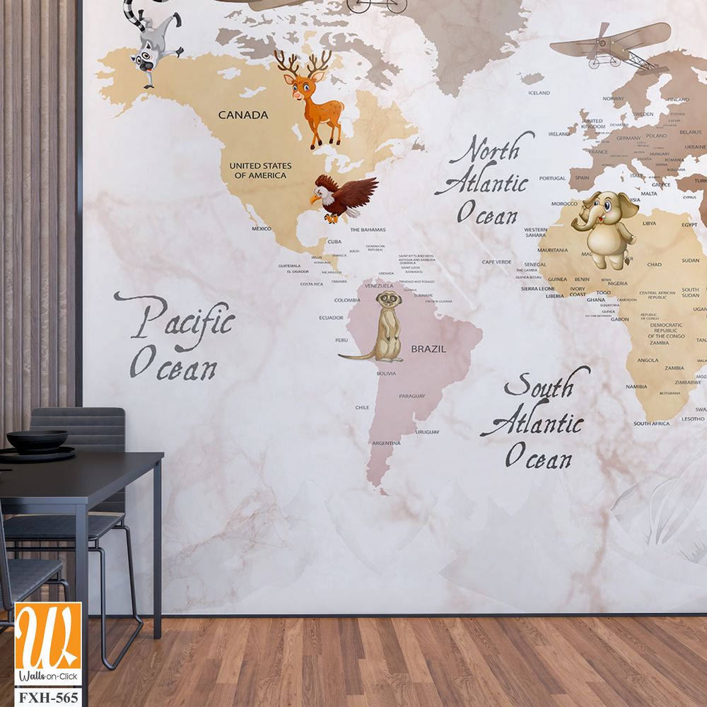 Kids room wallpaper , Wallpaper design for world map digital printing [WP-FXH-565]