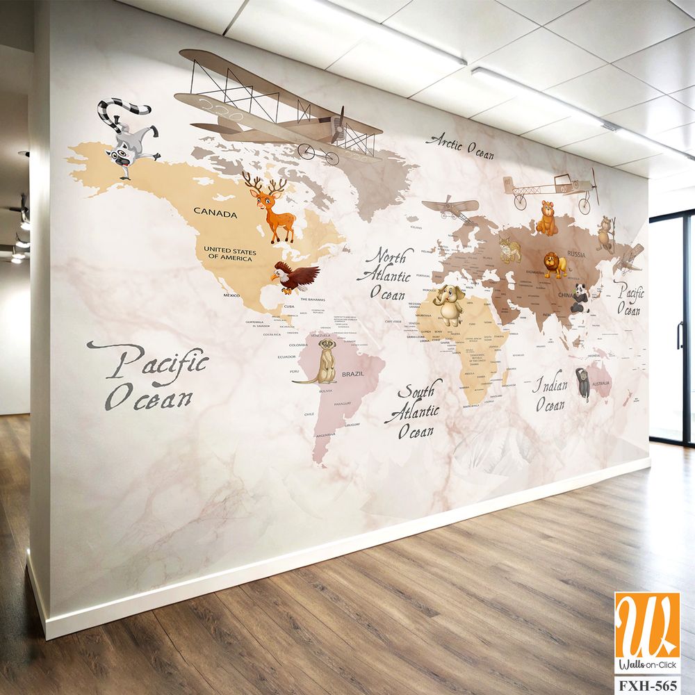 Kids room wallpaper , Wallpaper design for world map digital printing [WP-FXH-565]