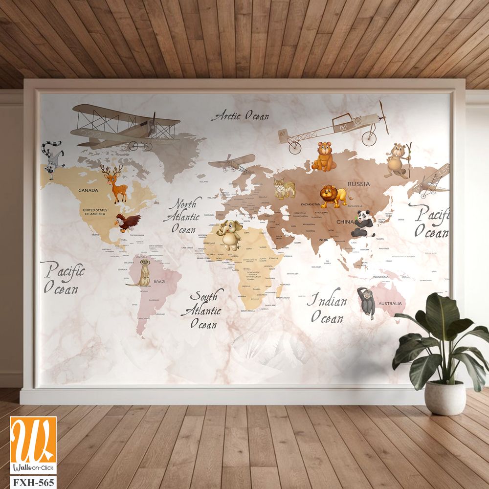 Kids room wallpaper , Wallpaper design for world map digital printing [WP-FXH-565]