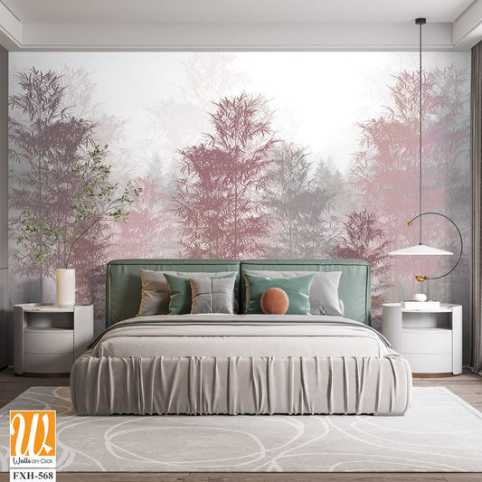 Tropical Trees and leaves wallpaper design for digital printing - 3D illustration [WP-FXH-568]