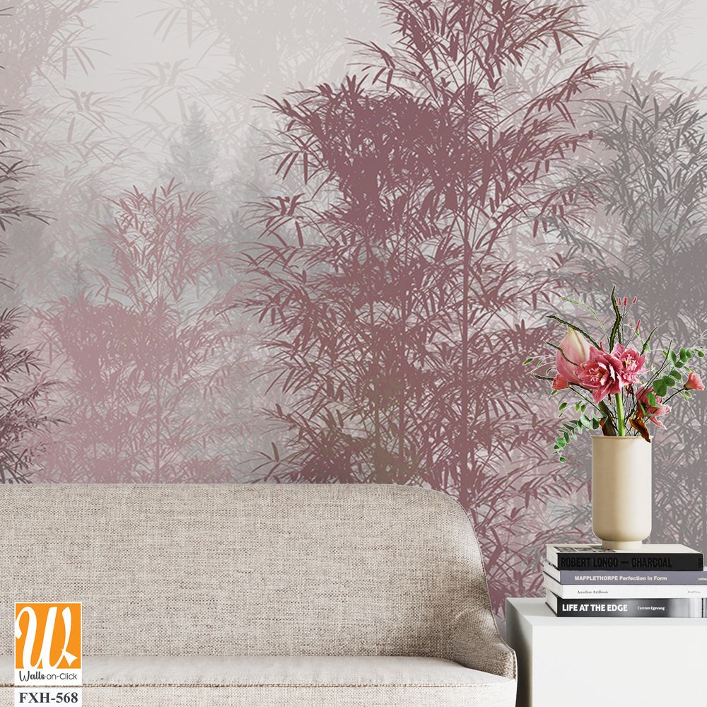 Tropical Trees and leaves wallpaper design for digital printing - 3D illustration [WP-FXH-568]