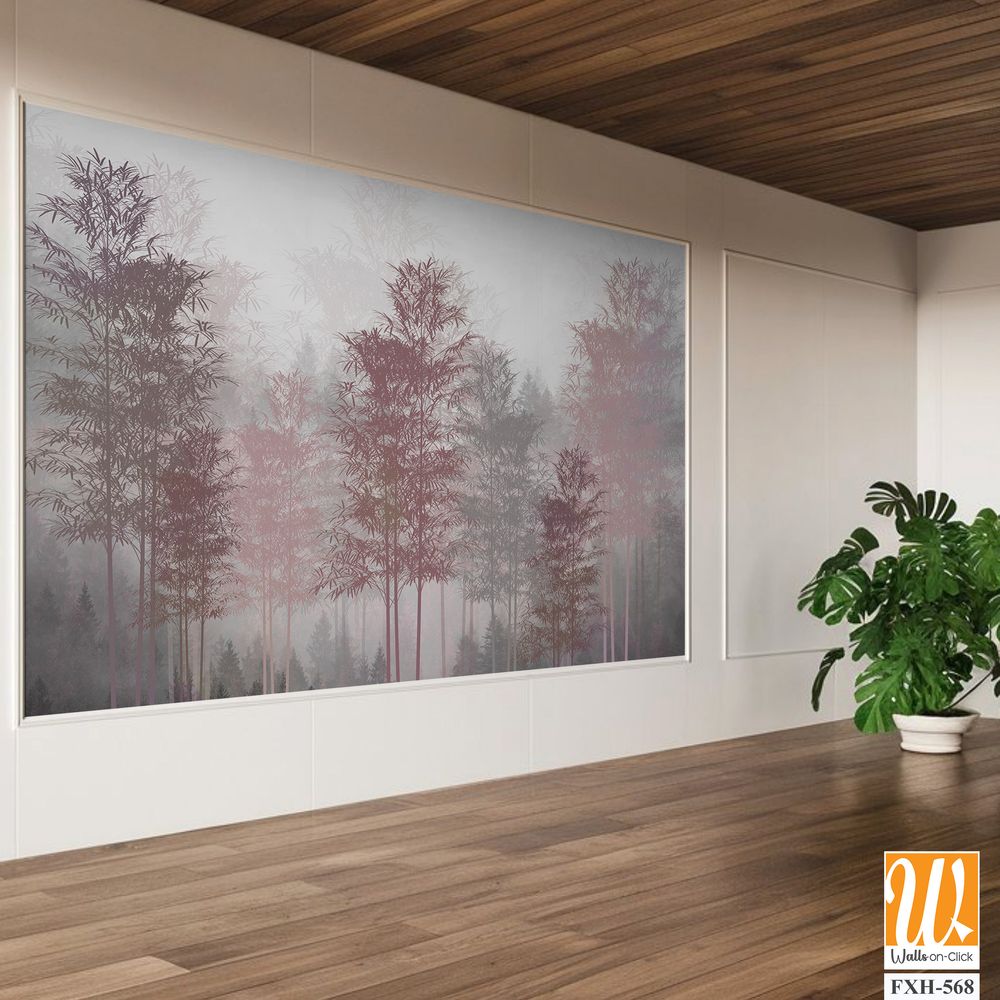 Tropical Trees and leaves wallpaper design for digital printing - 3D illustration [WP-FXH-568]