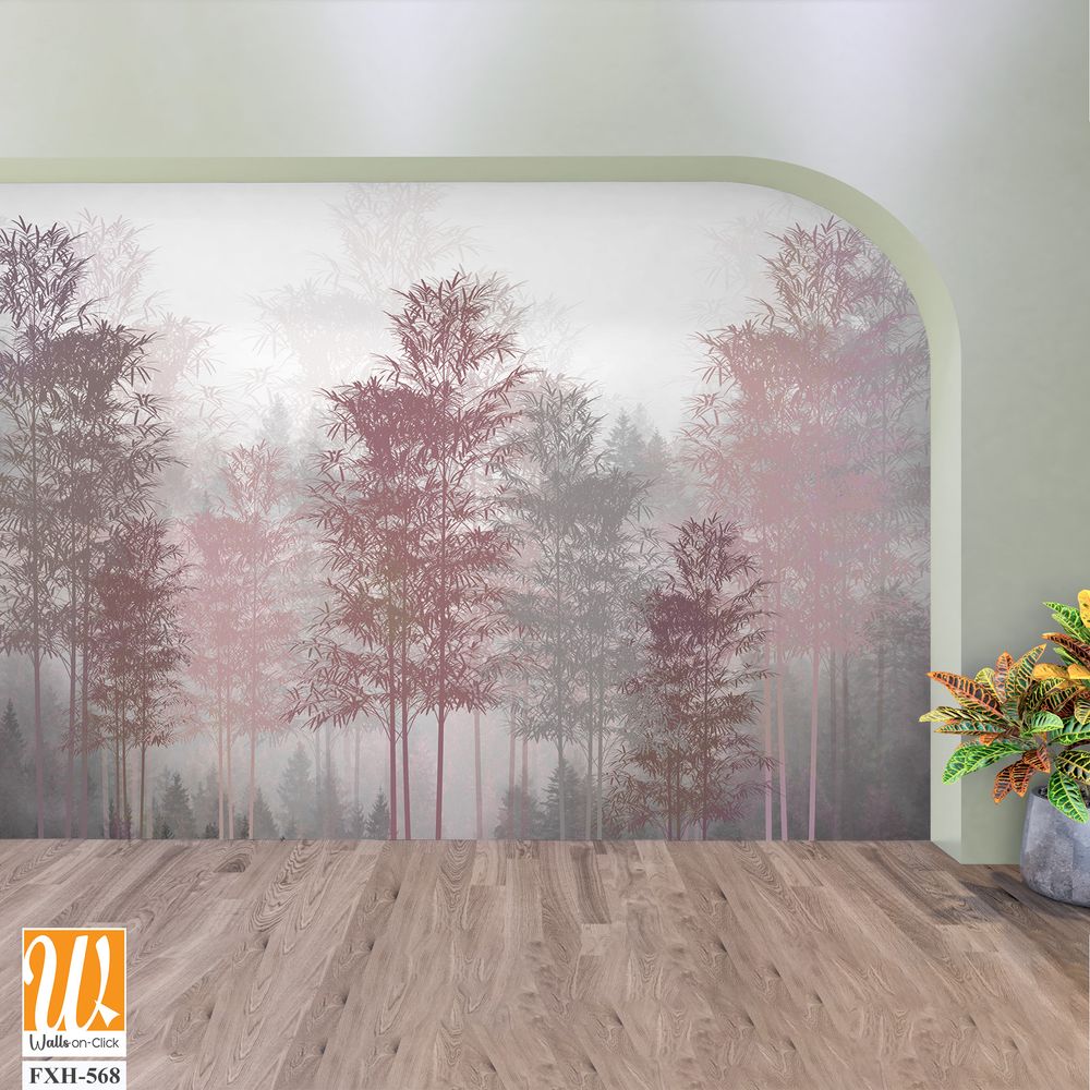 Tropical Trees and leaves wallpaper design for digital printing - 3D illustration [WP-FXH-568]