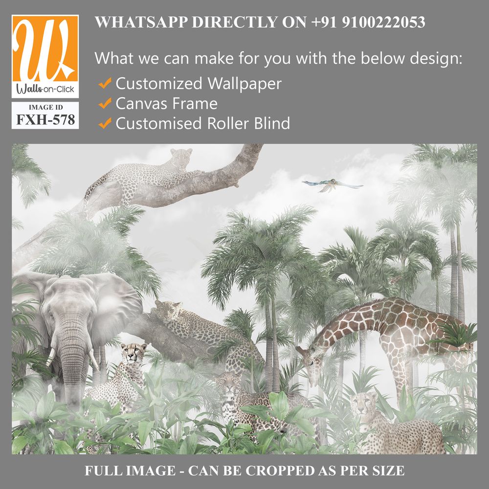 Tropical Trees and safari animals wallpaper design for digital printing - 3D illustration [WP-FXH-578]