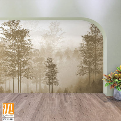 Tropical Trees and safari animals wallpaper design for digital printing - 3D illustration [WP-FXH-581]