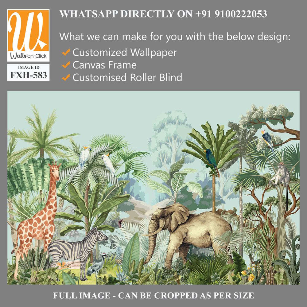 Tropical jungle safari animal forest illustration for wallpaper print [WP-FXH-583]