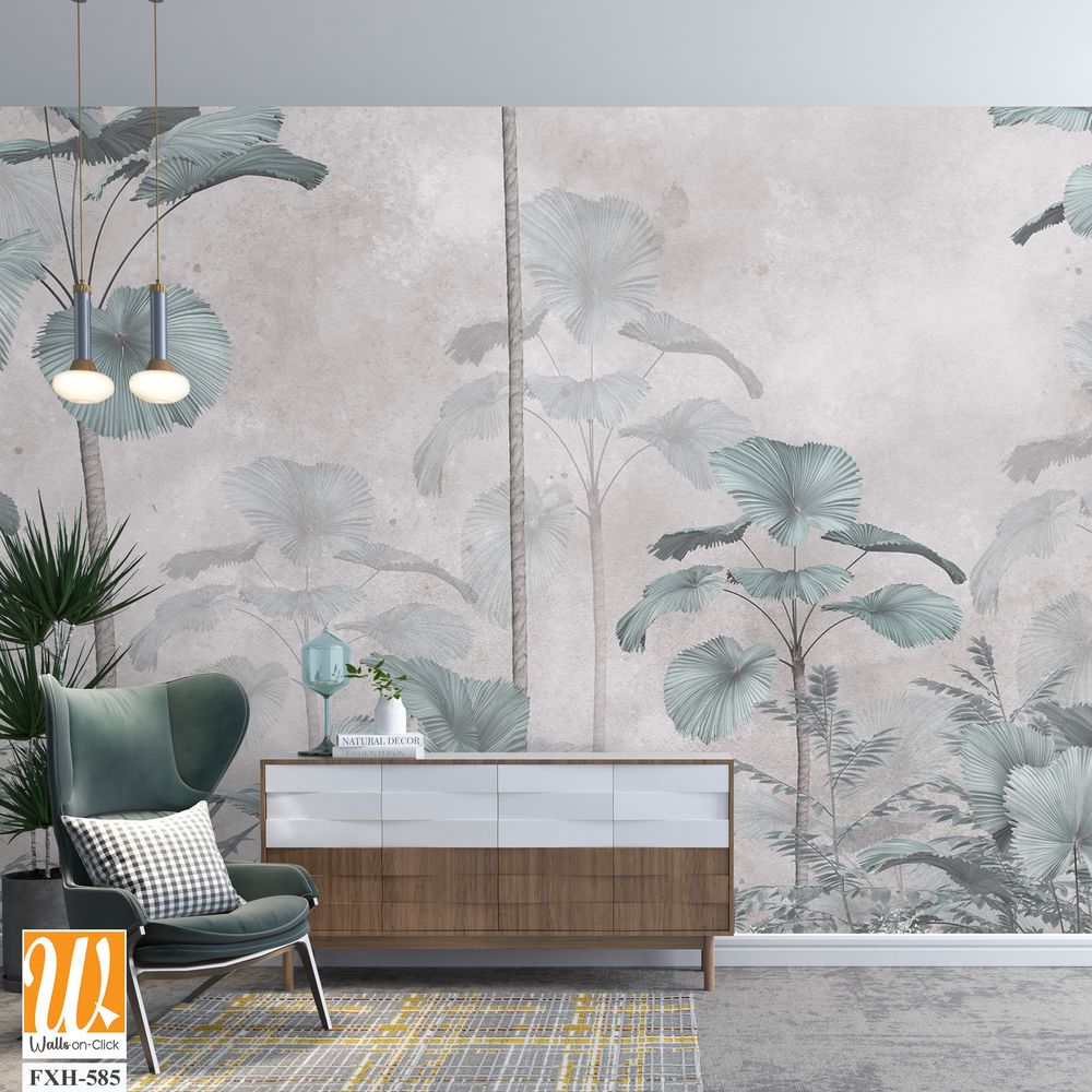 Tropical Trees wallpaper design for digital printing - Mural - 3D illustration [WP-FXH-585]