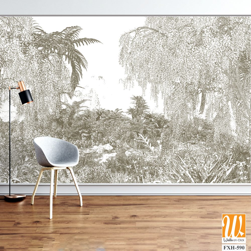 Tropical Trees wallpaper design for digital printing - Mural - 3D illustration [WP-FXH-590]