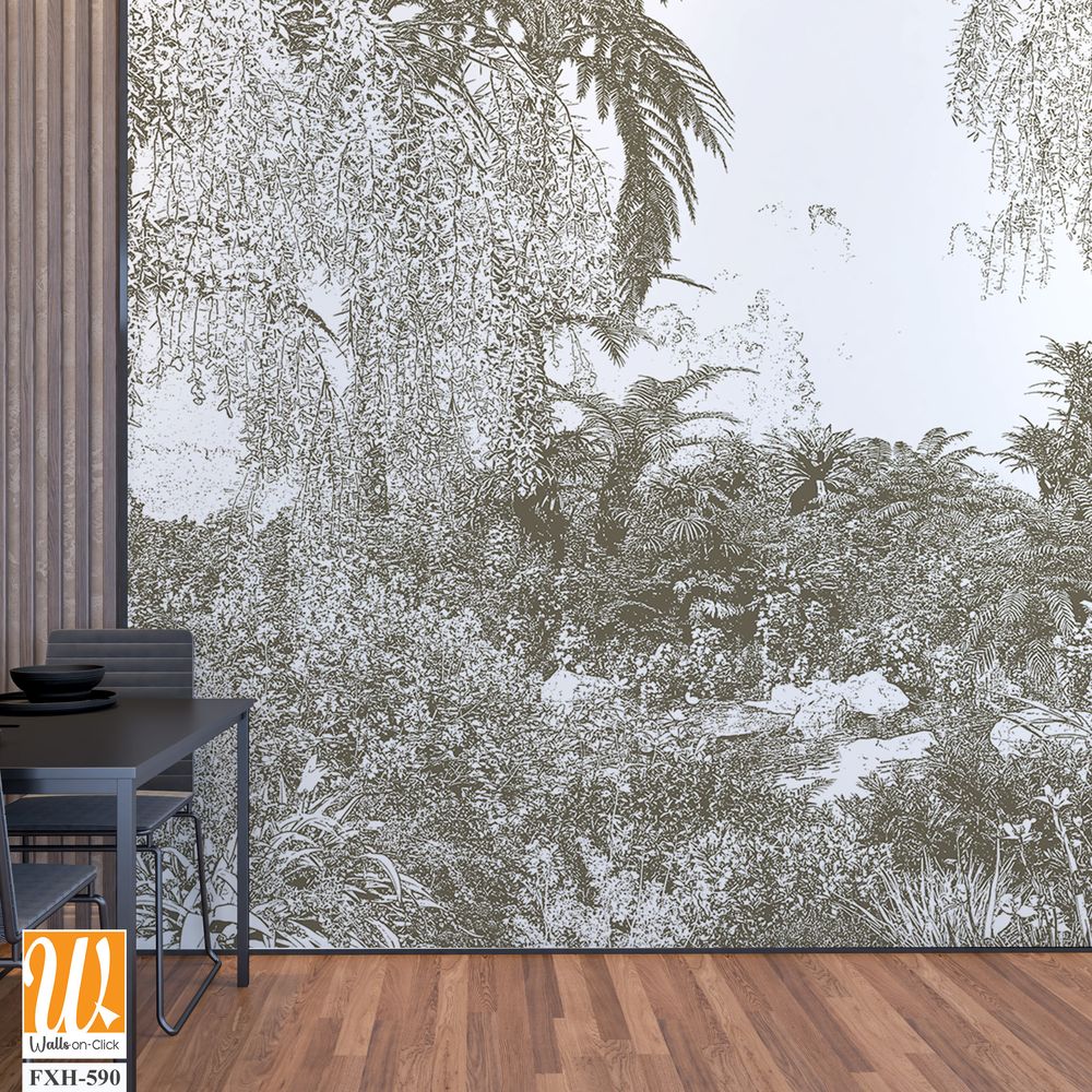 Tropical Trees wallpaper design for digital printing - Mural - 3D illustration [WP-FXH-590]