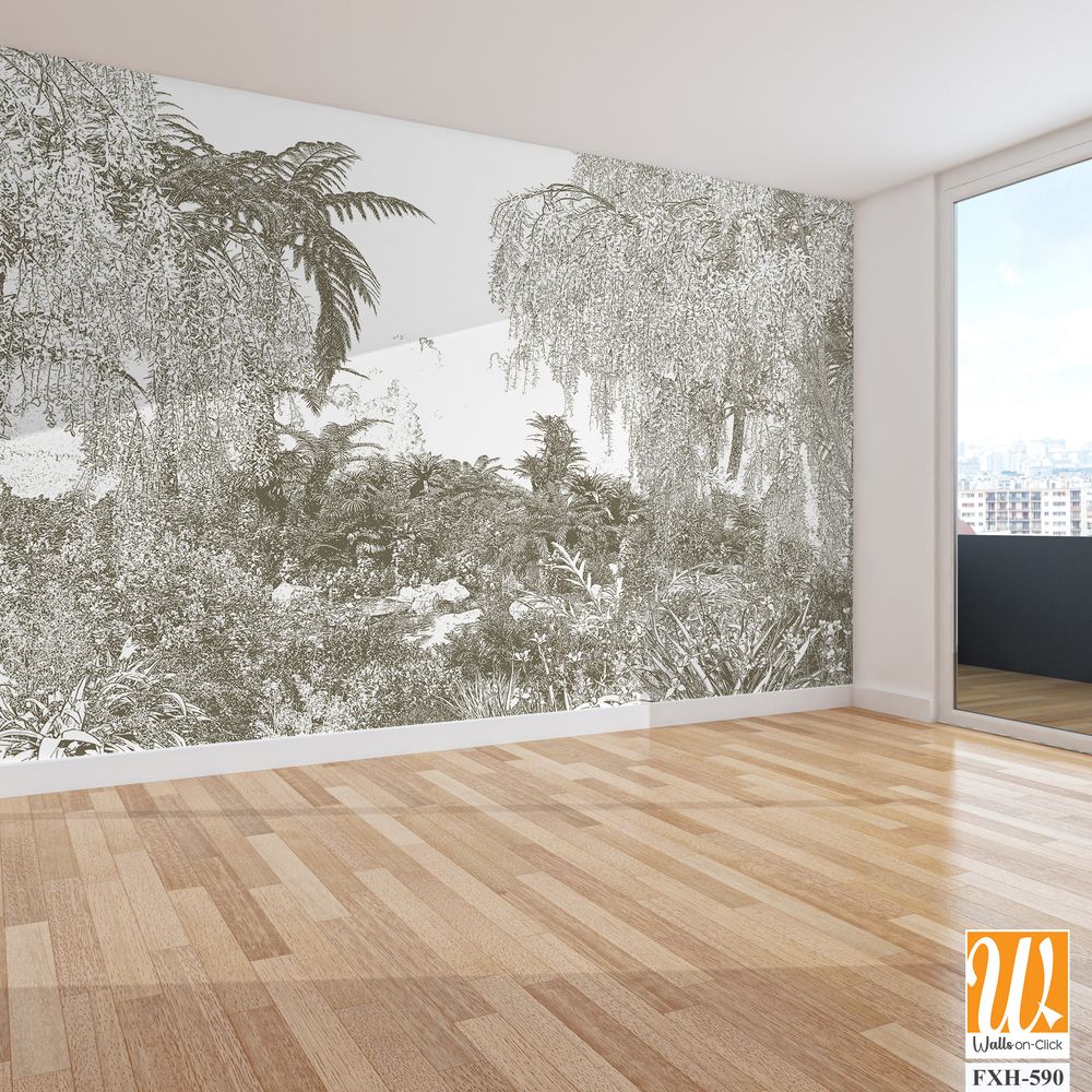 Tropical Trees wallpaper design for digital printing - Mural - 3D illustration [WP-FXH-590]