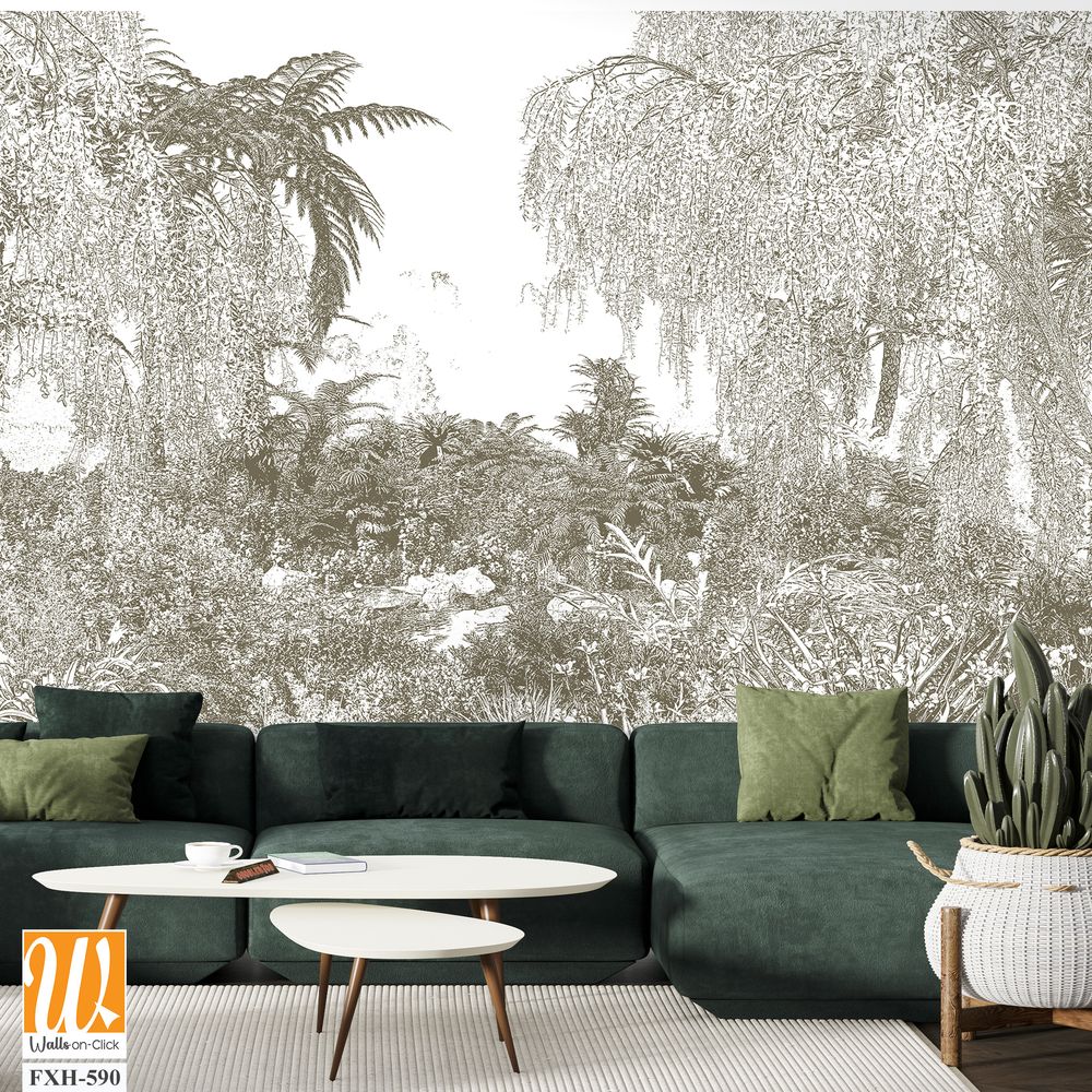 Tropical Trees wallpaper design for digital printing - Mural - 3D illustration [WP-FXH-590]