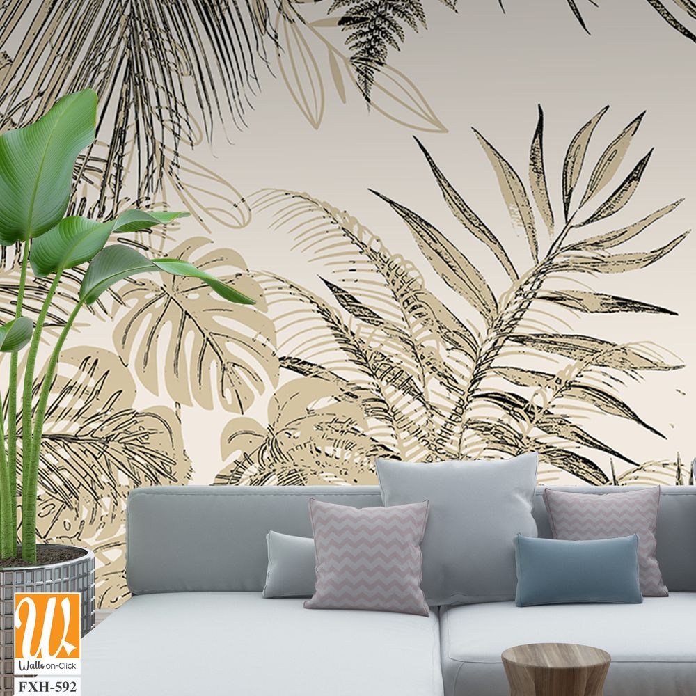 Tropical Trees wallpaper design for digital printing - Mural - 3D illustration [WP-FXH-592]