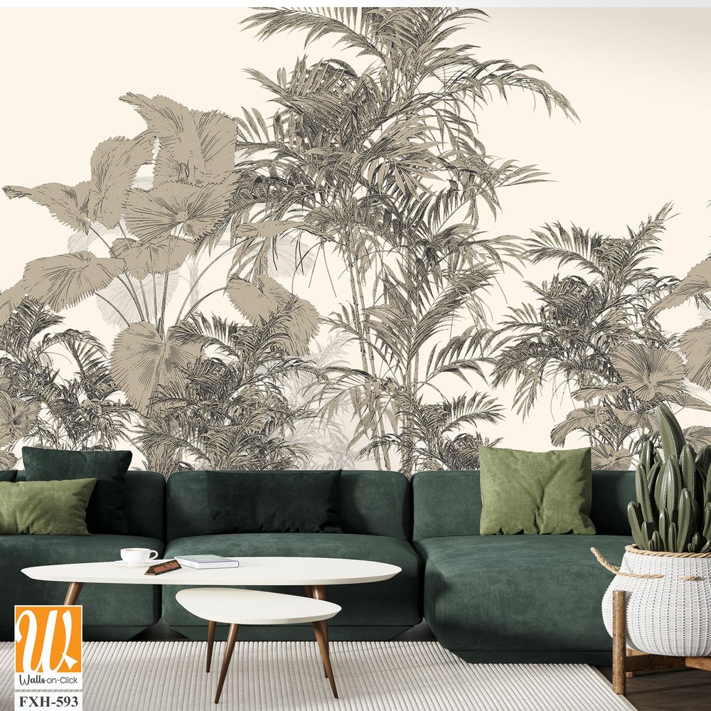 Tropical Trees wallpaper design for digital printing - Mural - 3D illustration [WP-FXH-593]