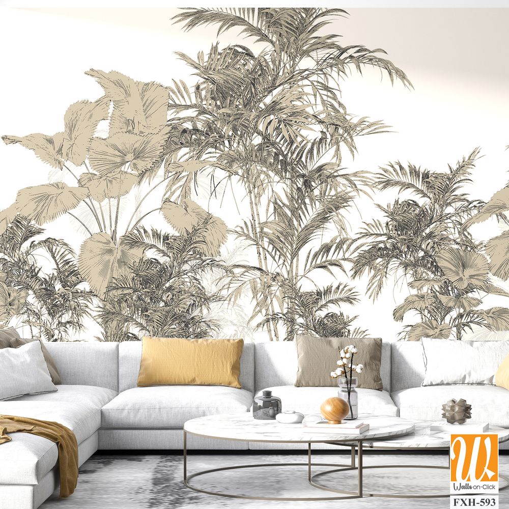 Tropical Trees wallpaper design for digital printing - Mural - 3D illustration [WP-FXH-593]