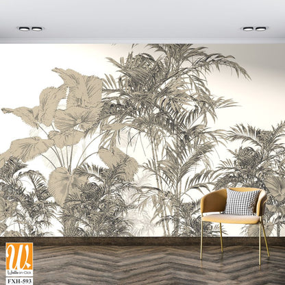 Tropical Trees wallpaper design for digital printing - Mural - 3D illustration [WP-FXH-593]