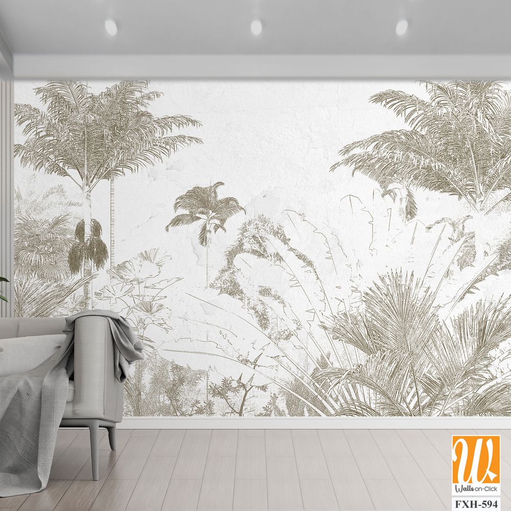 Tropical Trees wallpaper design for digital printing - Mural - 3D illustration [WP-FXH-594]