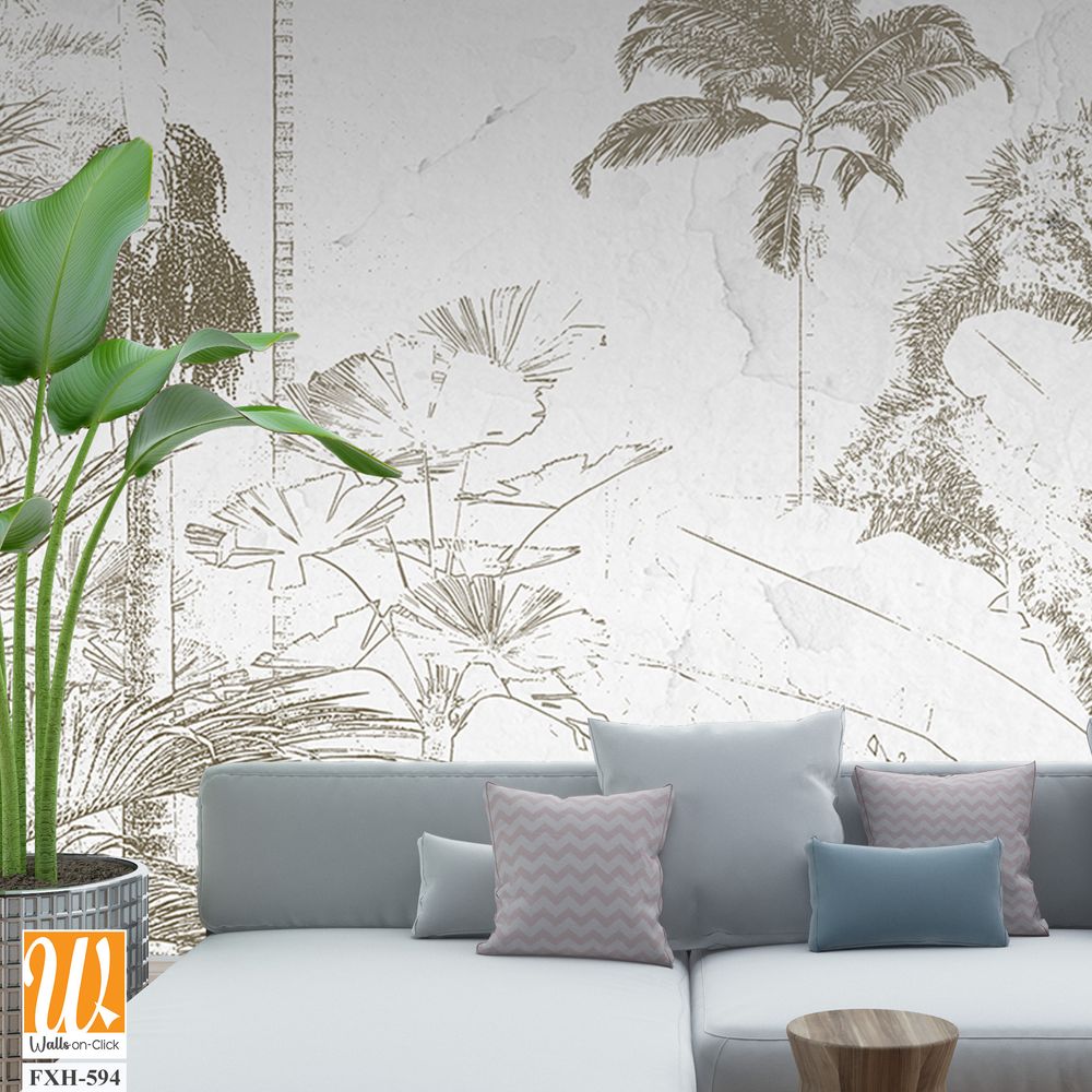 Tropical Trees wallpaper design for digital printing - Mural - 3D illustration [WP-FXH-594]