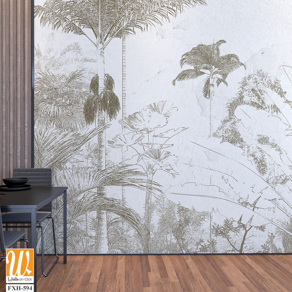 Tropical Trees wallpaper design for digital printing - Mural - 3D illustration [WP-FXH-594]