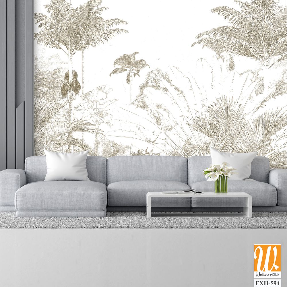 Tropical Trees wallpaper design for digital printing - Mural - 3D illustration [WP-FXH-594]